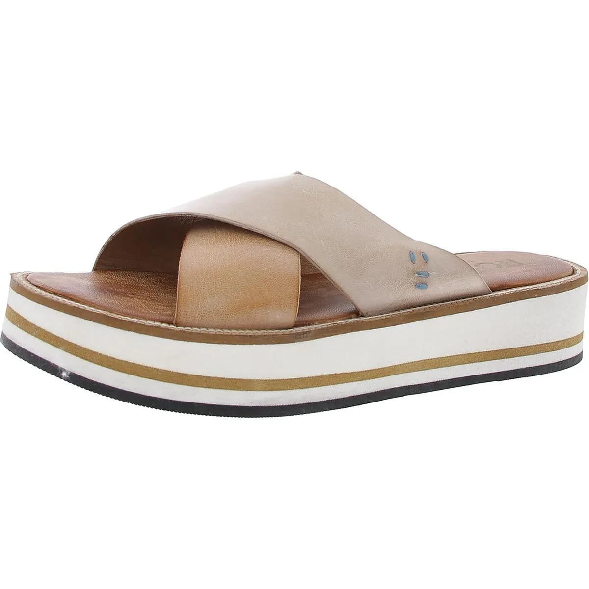 Shout Womens Criss-Cross Leather Platform Sandals