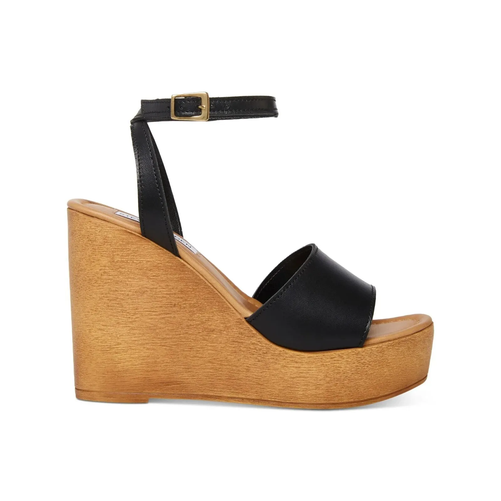 Steve Madden Welsh Sandal Women's US 10 Black Ankle Strap Wedge Heel KHD600