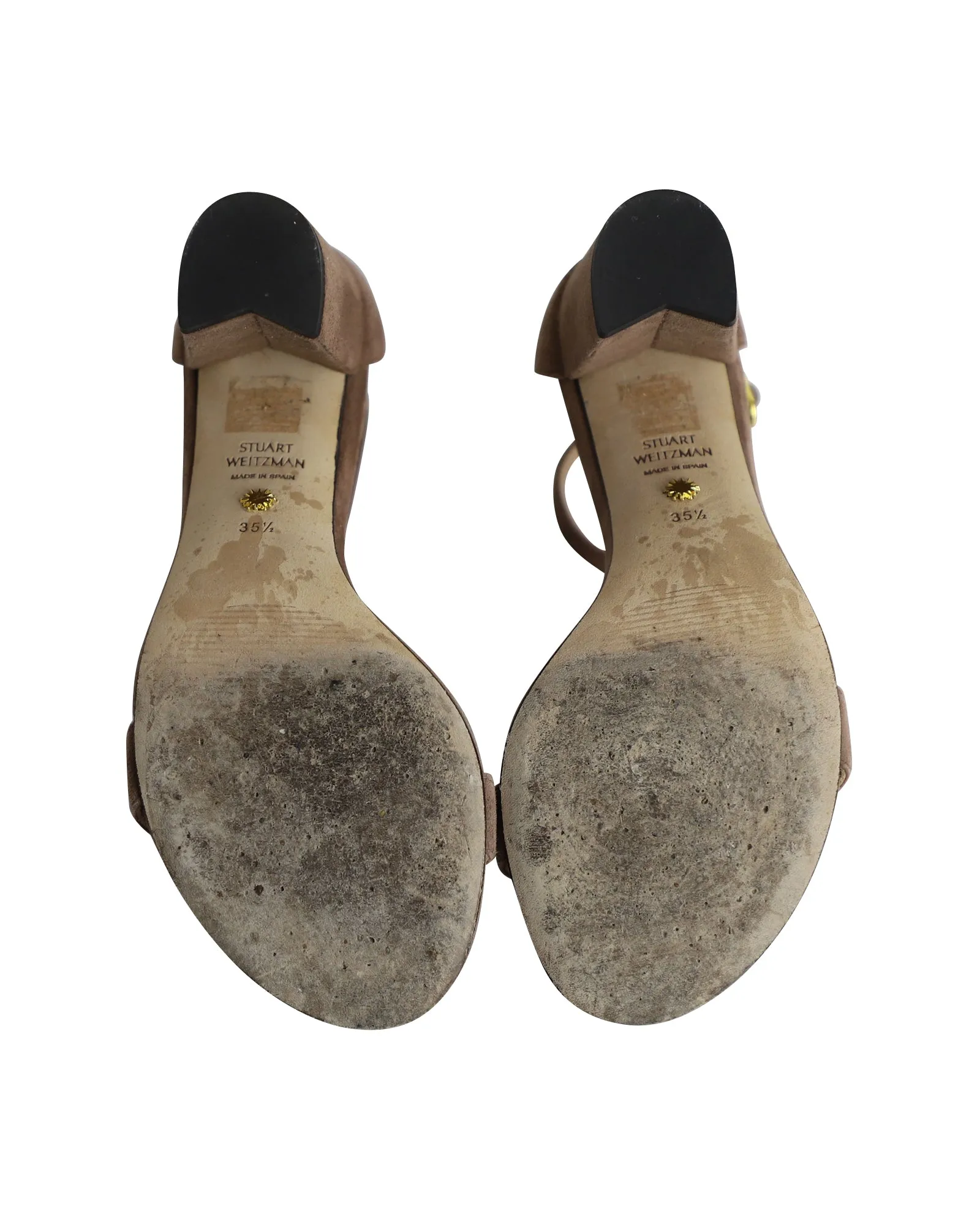 Stuart Weitzman Minimalist High Heel Sandals in Brown Suede