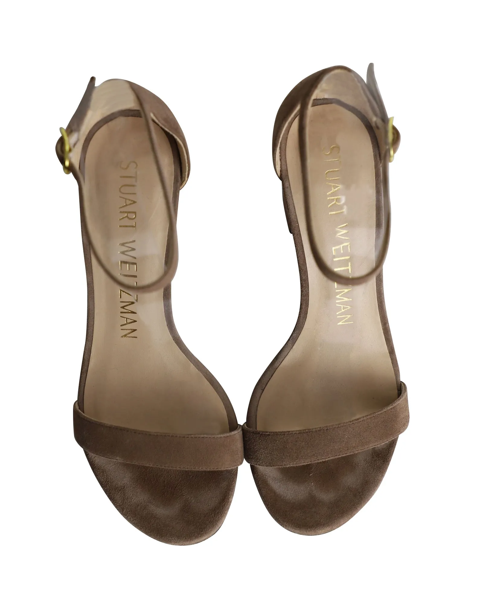 Stuart Weitzman Minimalist High Heel Sandals in Brown Suede