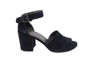 Stuart Weitzman Soho Gal Block Sandals in Navy Blue Suede