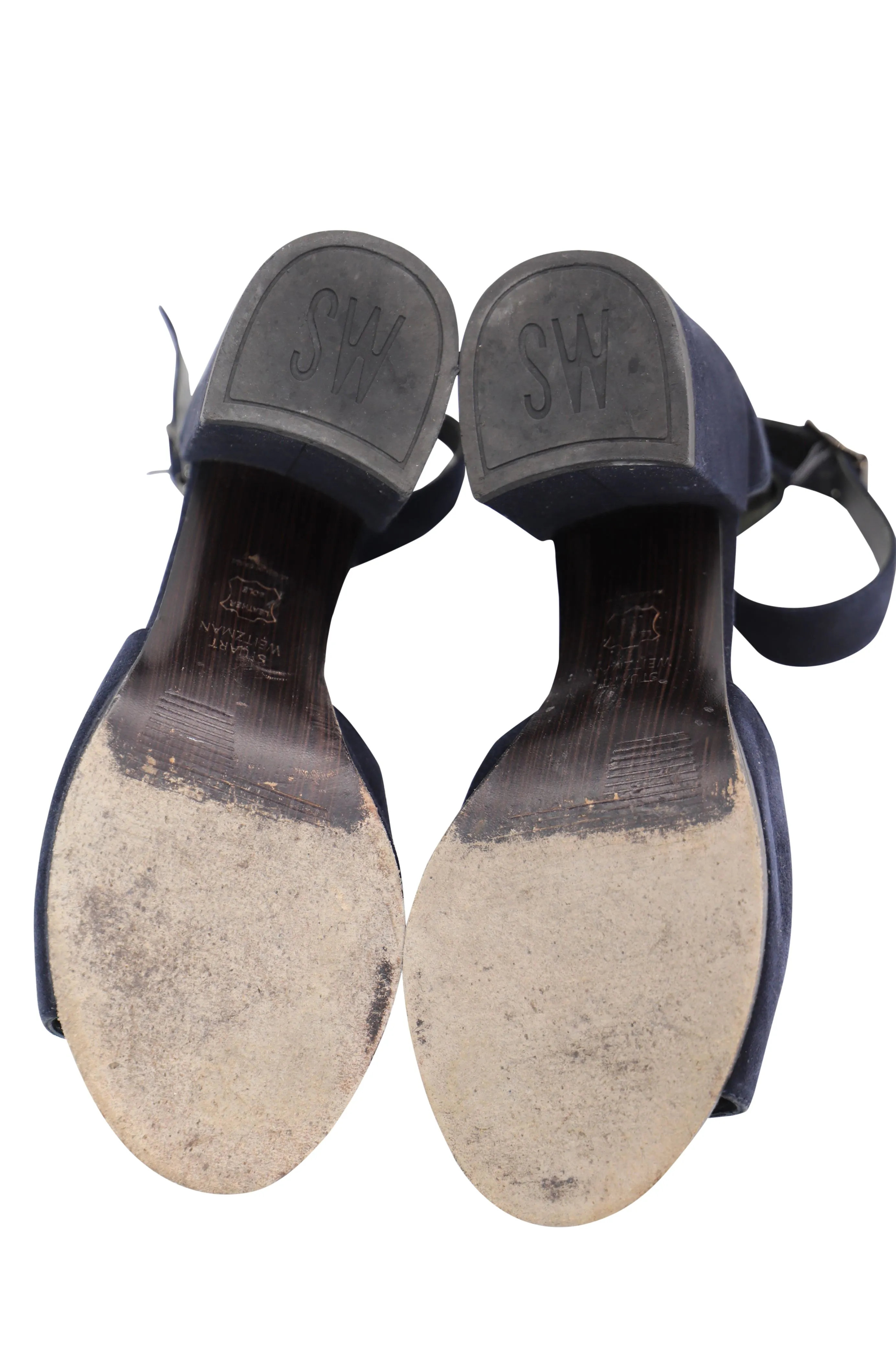 Stuart Weitzman Soho Gal Block Sandals in Navy Blue Suede