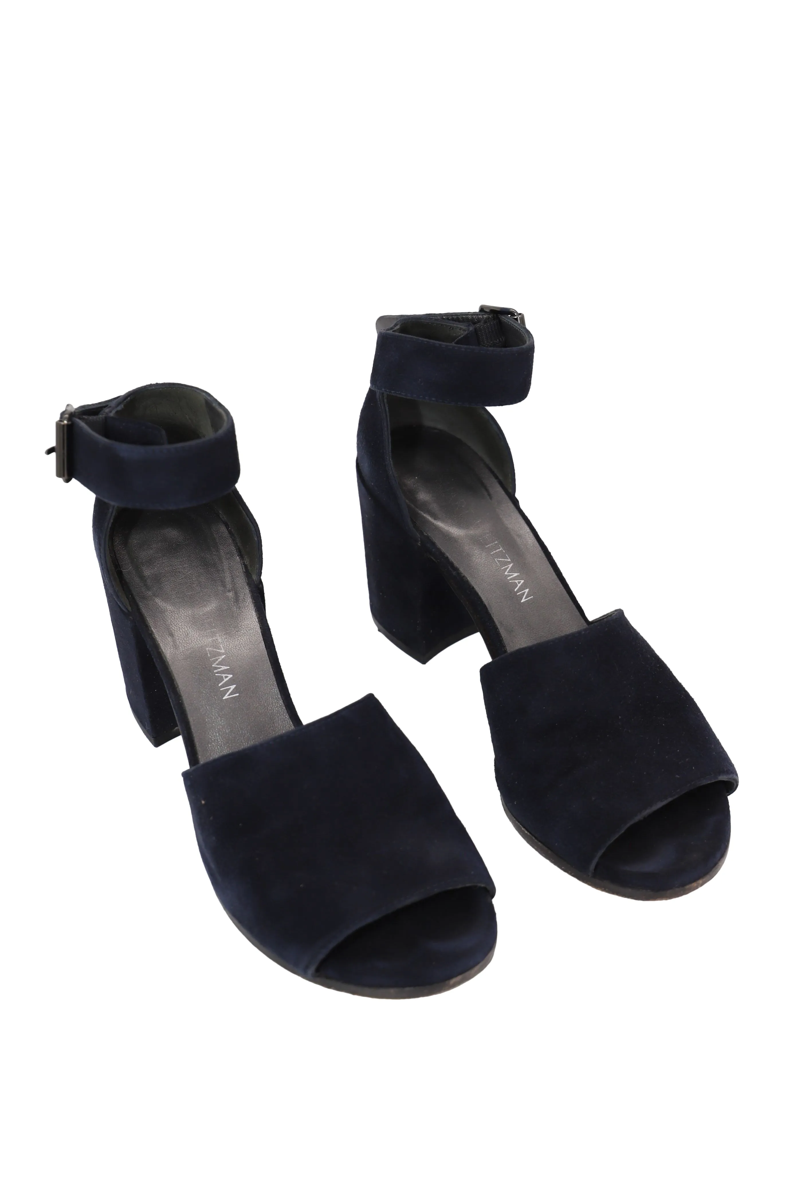 Stuart Weitzman Soho Gal Block Sandals in Navy Blue Suede