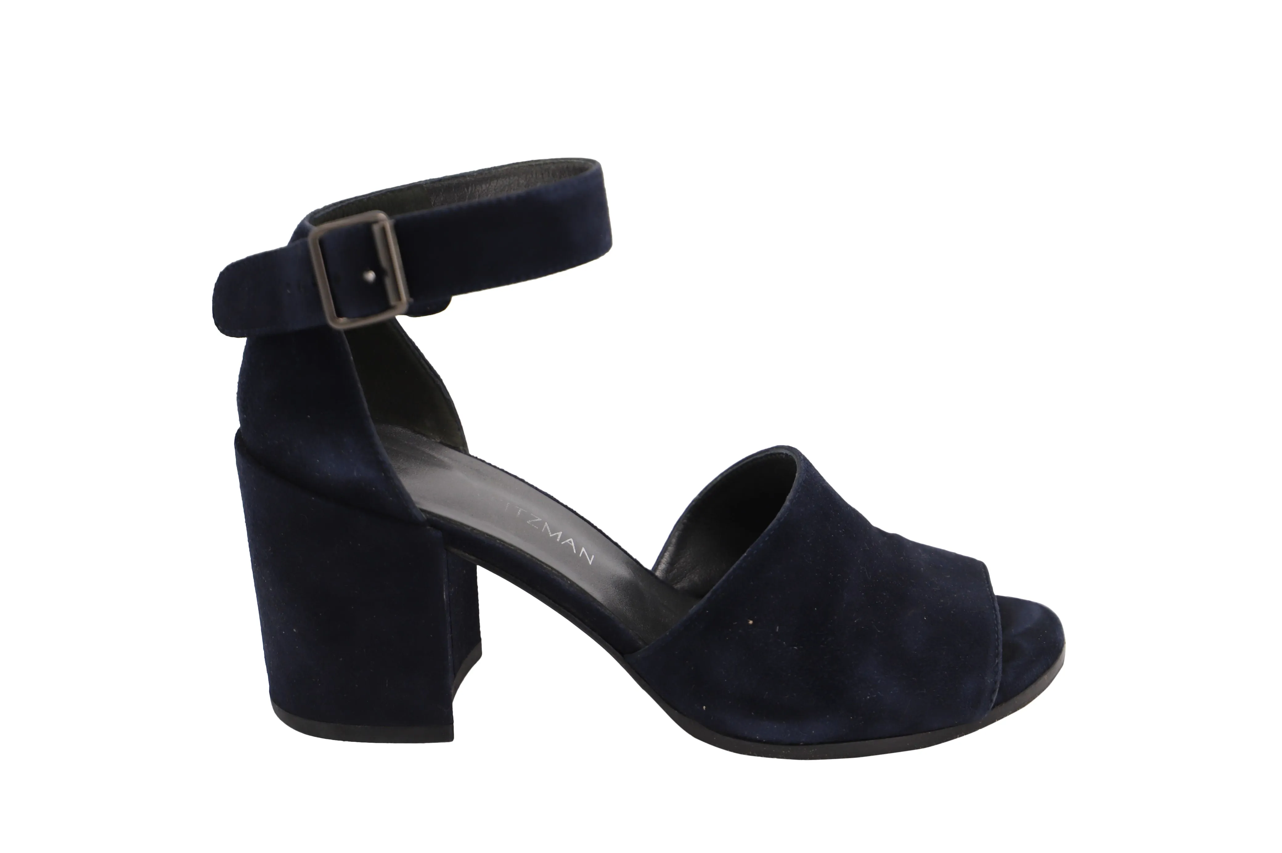 Stuart Weitzman Soho Gal Block Sandals in Navy Blue Suede
