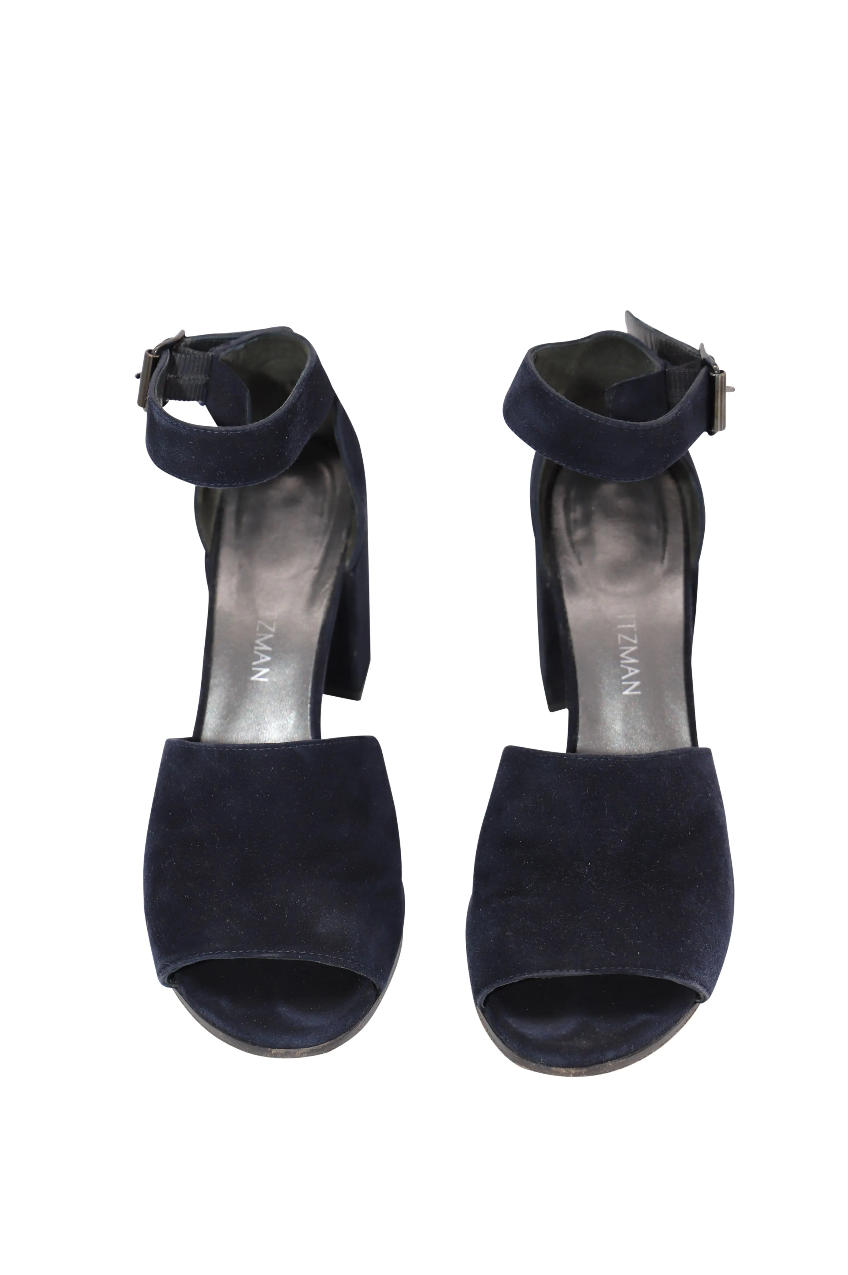 Stuart Weitzman Soho Gal Block Sandals in Navy Blue Suede