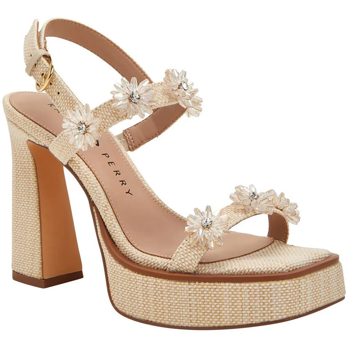 The Steady Flower Sandal Womens Embellished Textured Block Heel