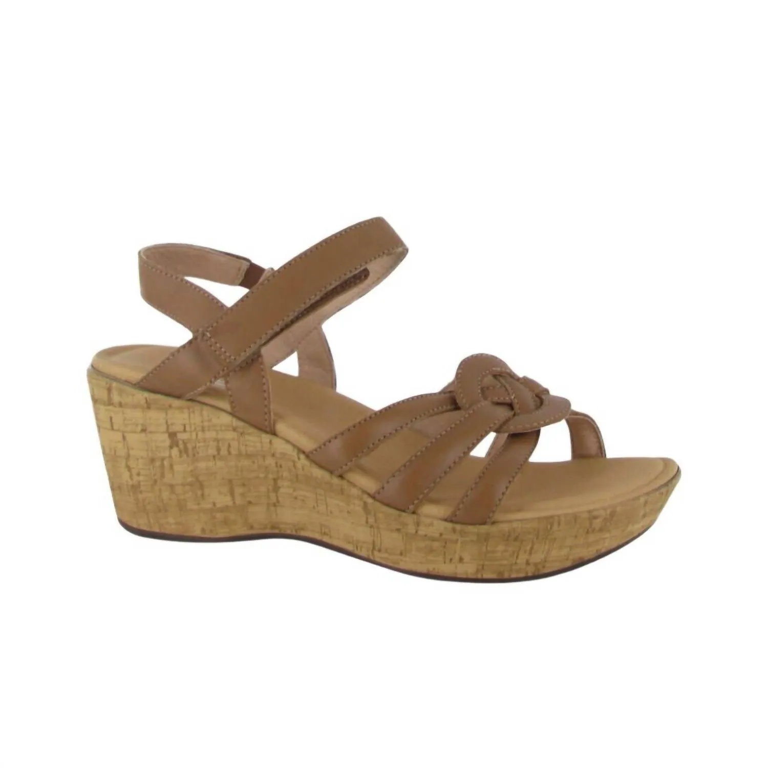Tropical Wedge Sandal In Caramel Leather