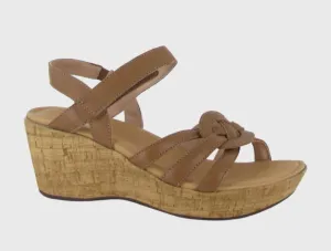 Tropical Wedge Sandal In Caramel Leather