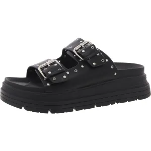 Underline Womens Studded Faux Leather Flatform Sandals