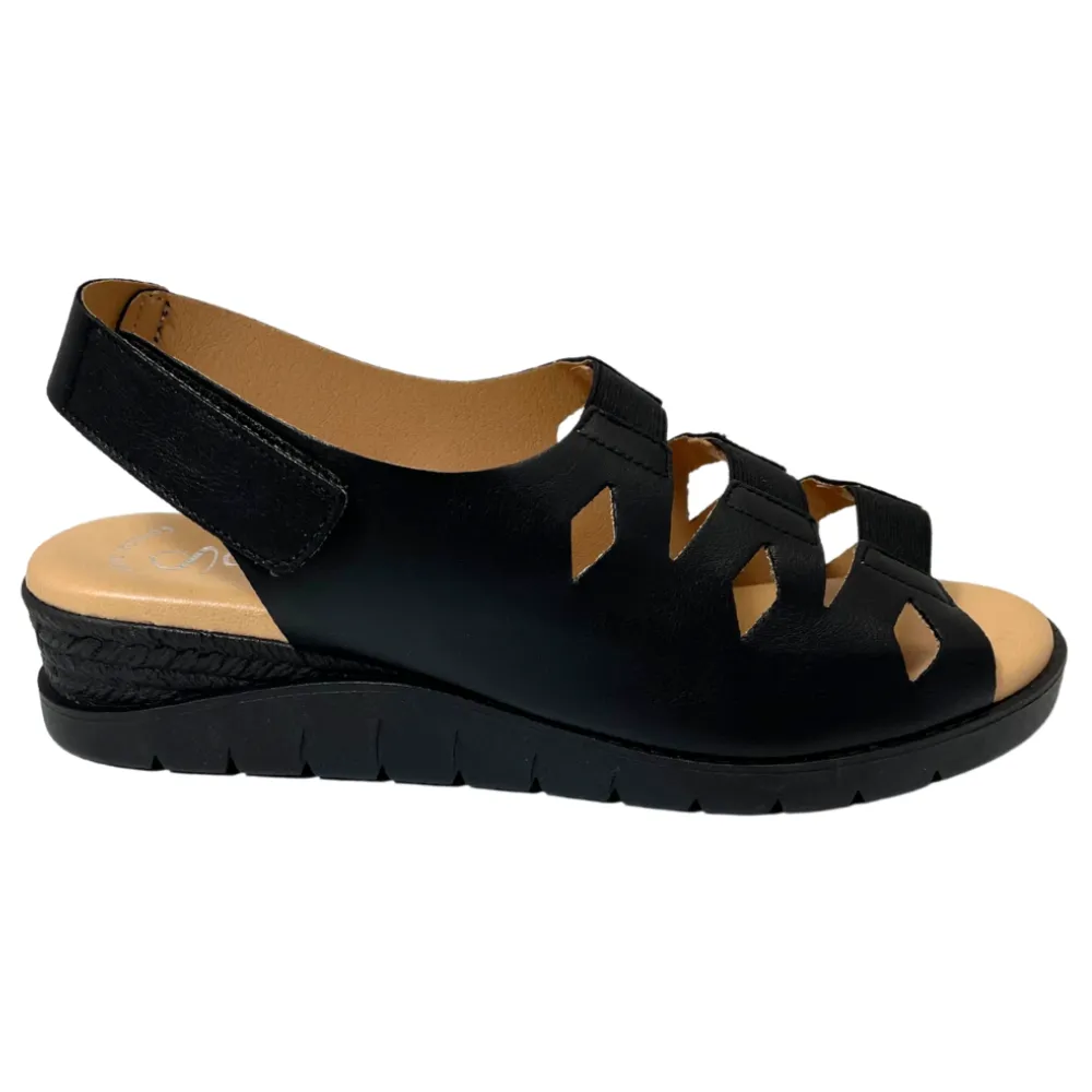 Valeria's Cecily Black Soft Leather Sandal (Women's)