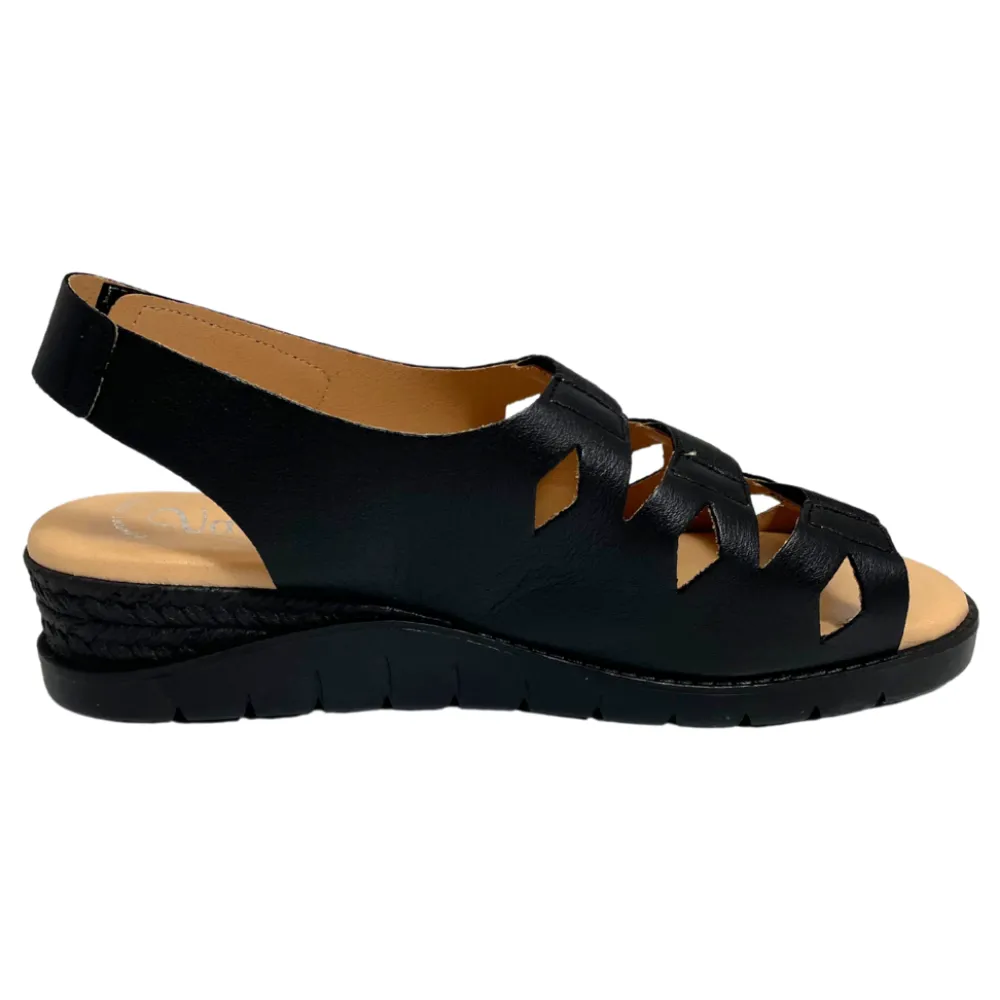 Valeria's Cecily Black Soft Leather Sandal (Women's)