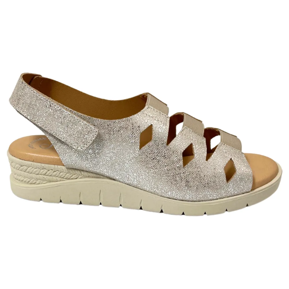 Valeria's Cecily Canvas Beige Soft Leather Sandal (Women's)