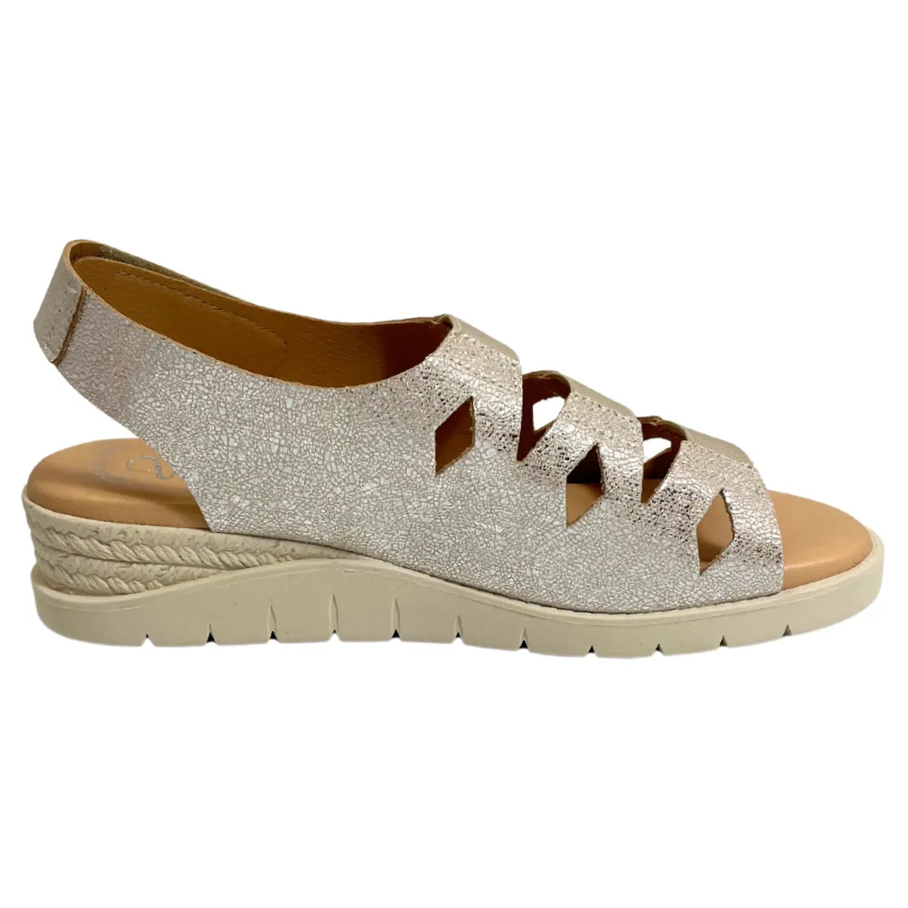Valeria's Cecily Canvas Beige Soft Leather Sandal (Women's)