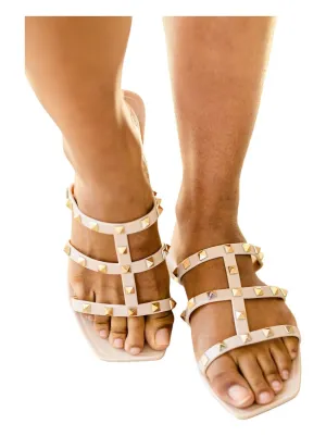 Walk The Talk Studded Sandals In Cream