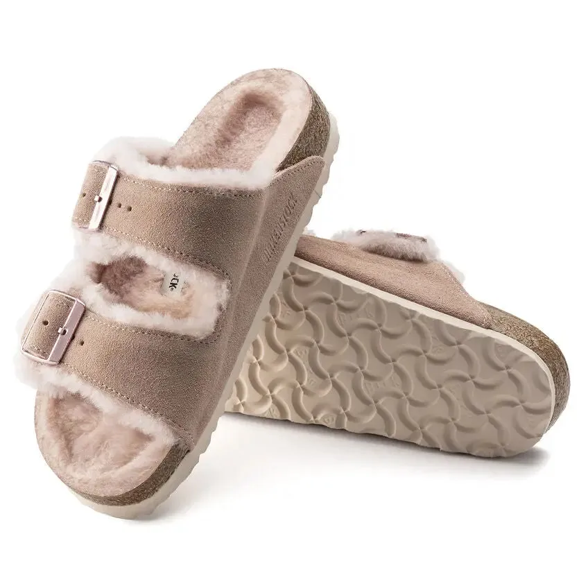 Womens Birkenstock Arizona Shearling  Cozy Suede Sandal with Plush Lining