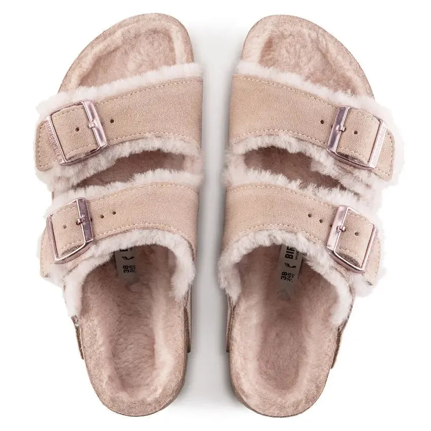 Womens Birkenstock Arizona Shearling  Cozy Suede Sandal with Plush Lining