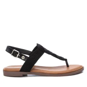 Women's Braided Strap Thong Flat Sandals In Black