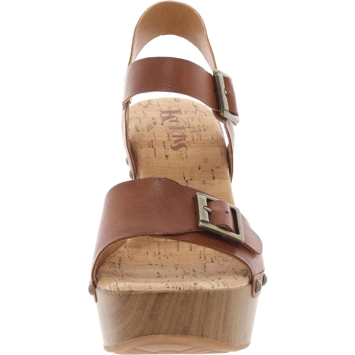 Womens Buckle Faux Leather Block Heel