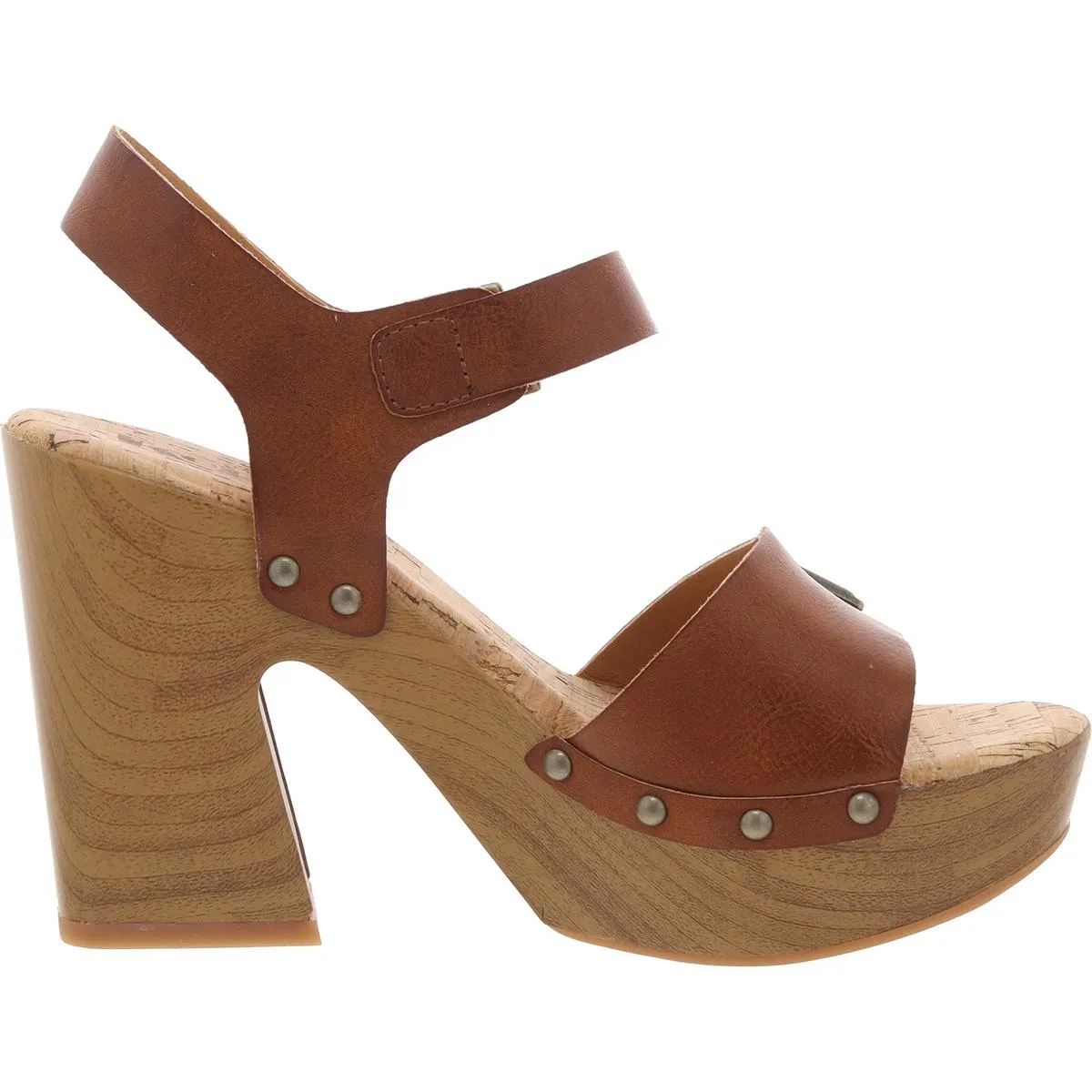 Womens Buckle Faux Leather Block Heel