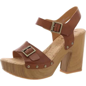 Womens Buckle Faux Leather Block Heel