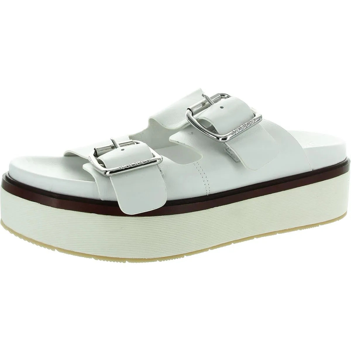 Womens Buckle Leather Flatform Sandals