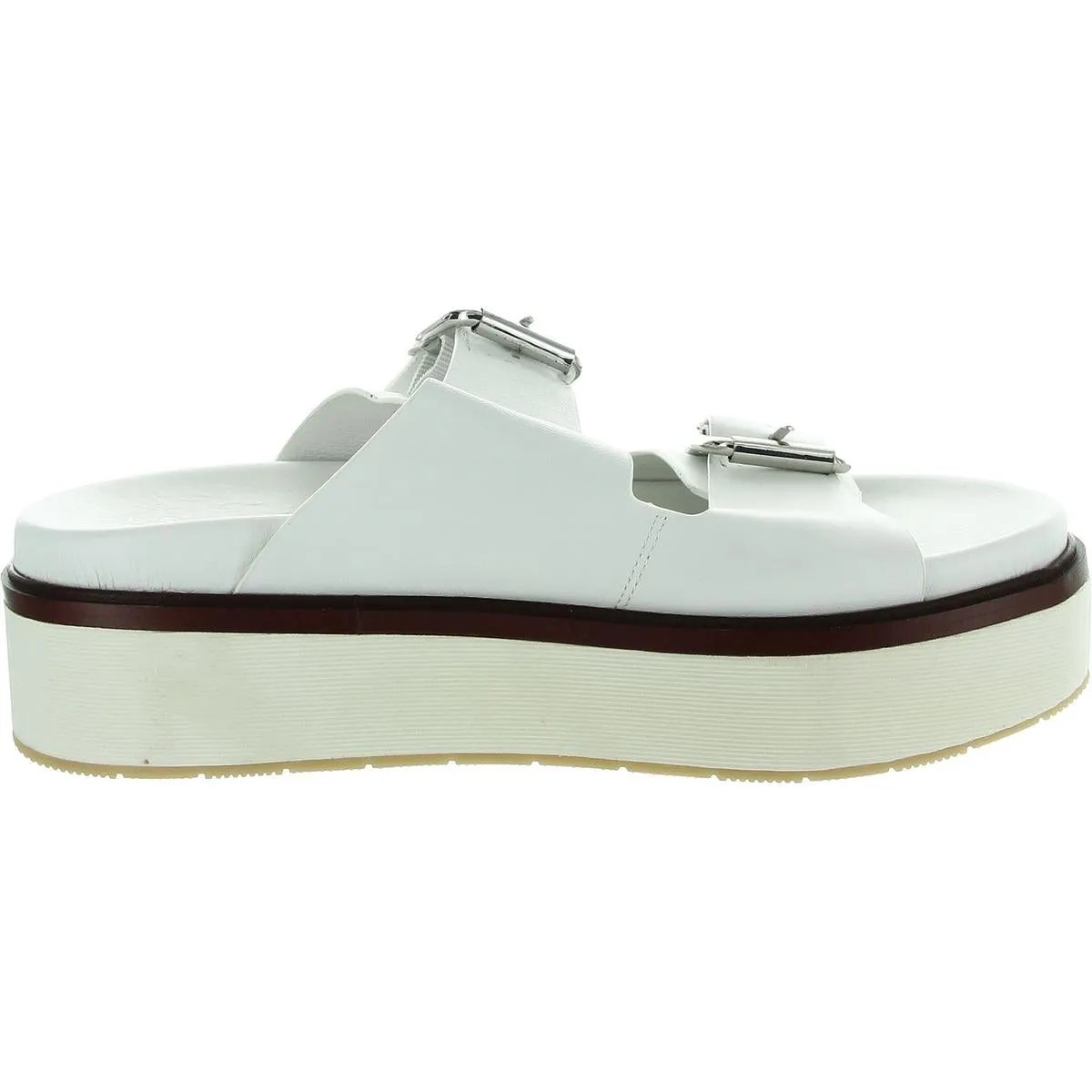 Womens Buckle Leather Flatform Sandals