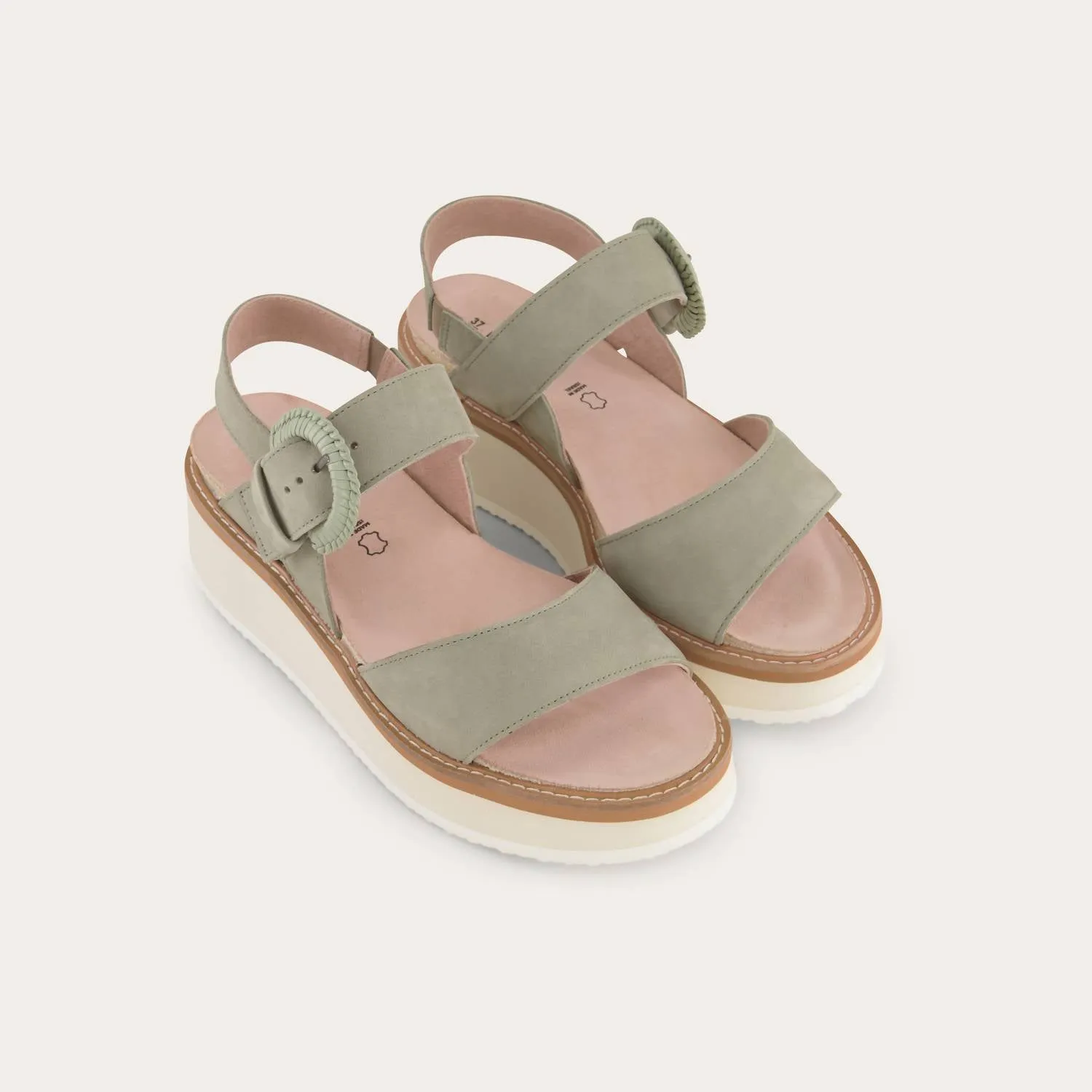 Women's Crepe Leather Sandals In Sage Nubuck W/ Off White Sole