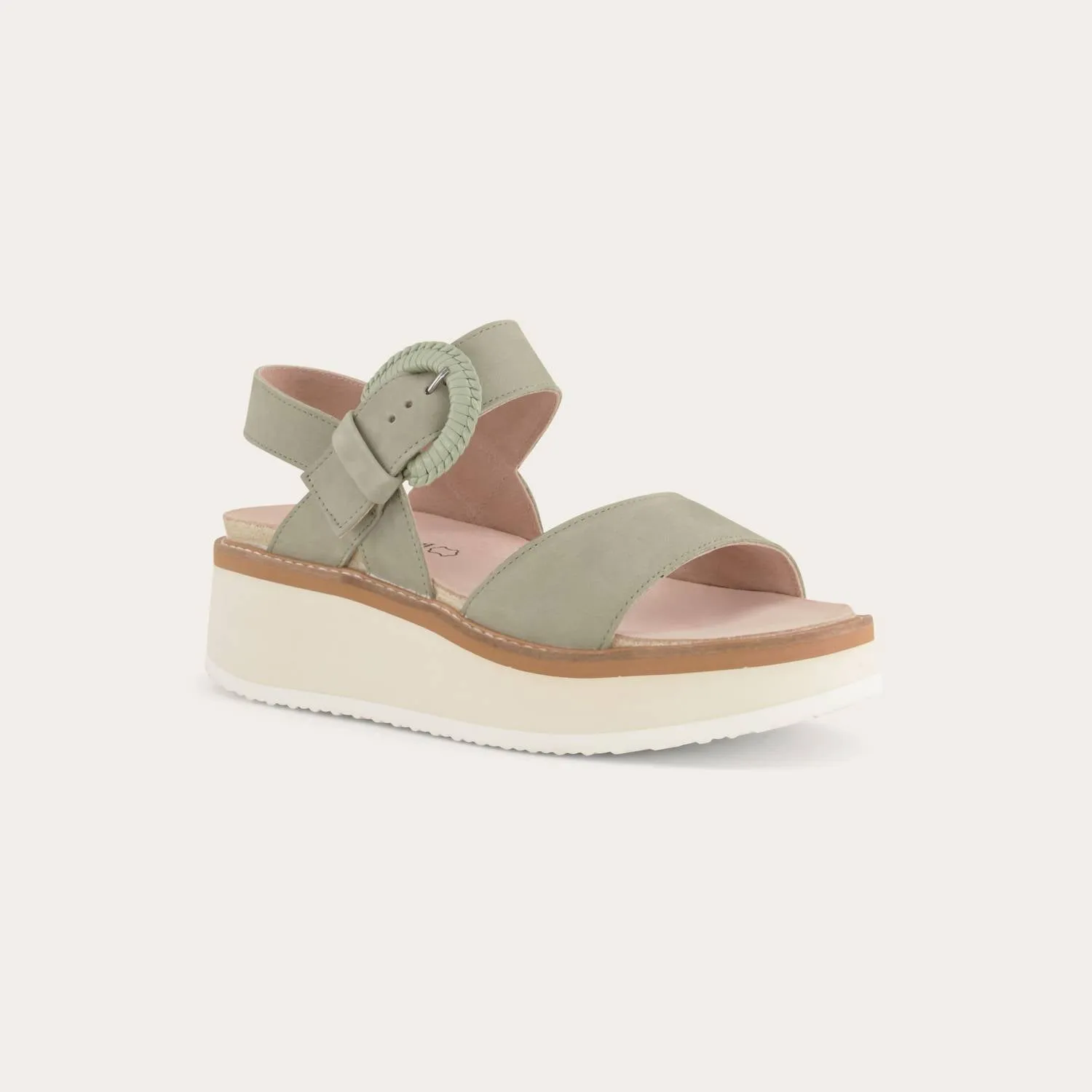 Women's Crepe Leather Sandals In Sage Nubuck W/ Off White Sole
