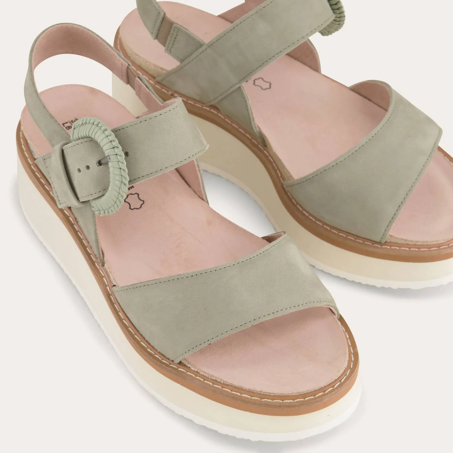 Women's Crepe Leather Sandals In Sage Nubuck W/ Off White Sole