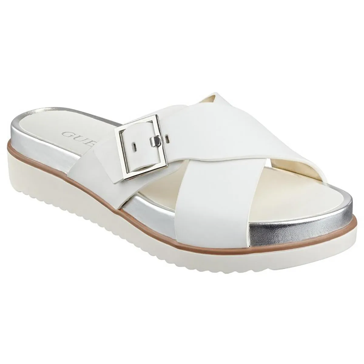 Womens Criss-Cross Manmade Slide Sandals