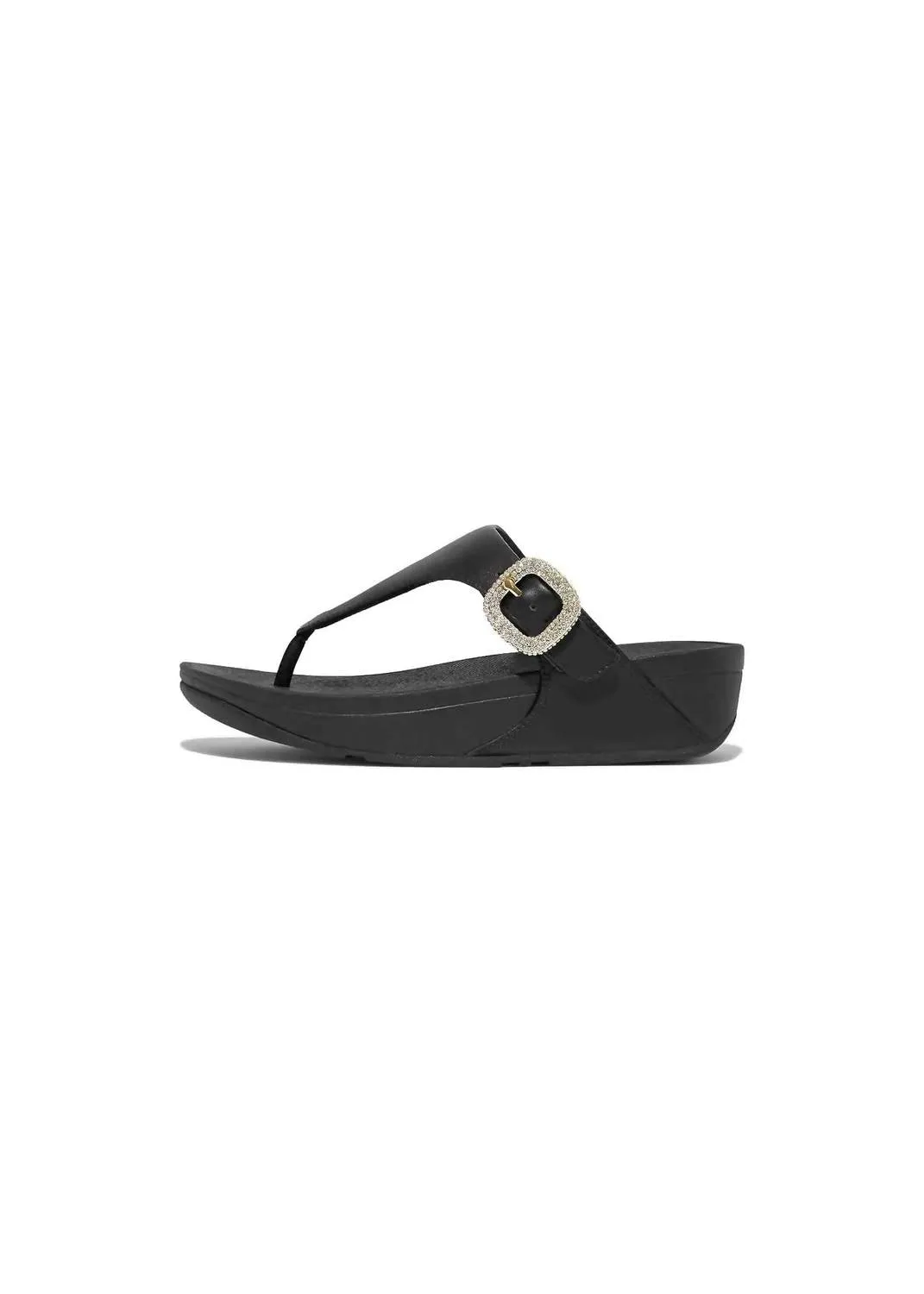Women's Crystal Tong Buckle Platform Flip Flop In Black