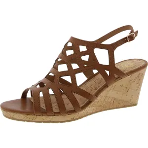 Womens Cut-Out Faux Leather Wedge Sandals