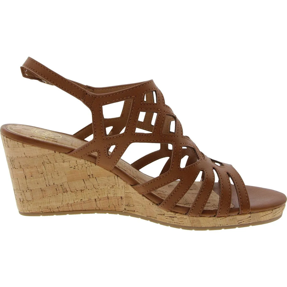 Womens Cut-Out Faux Leather Wedge Sandals