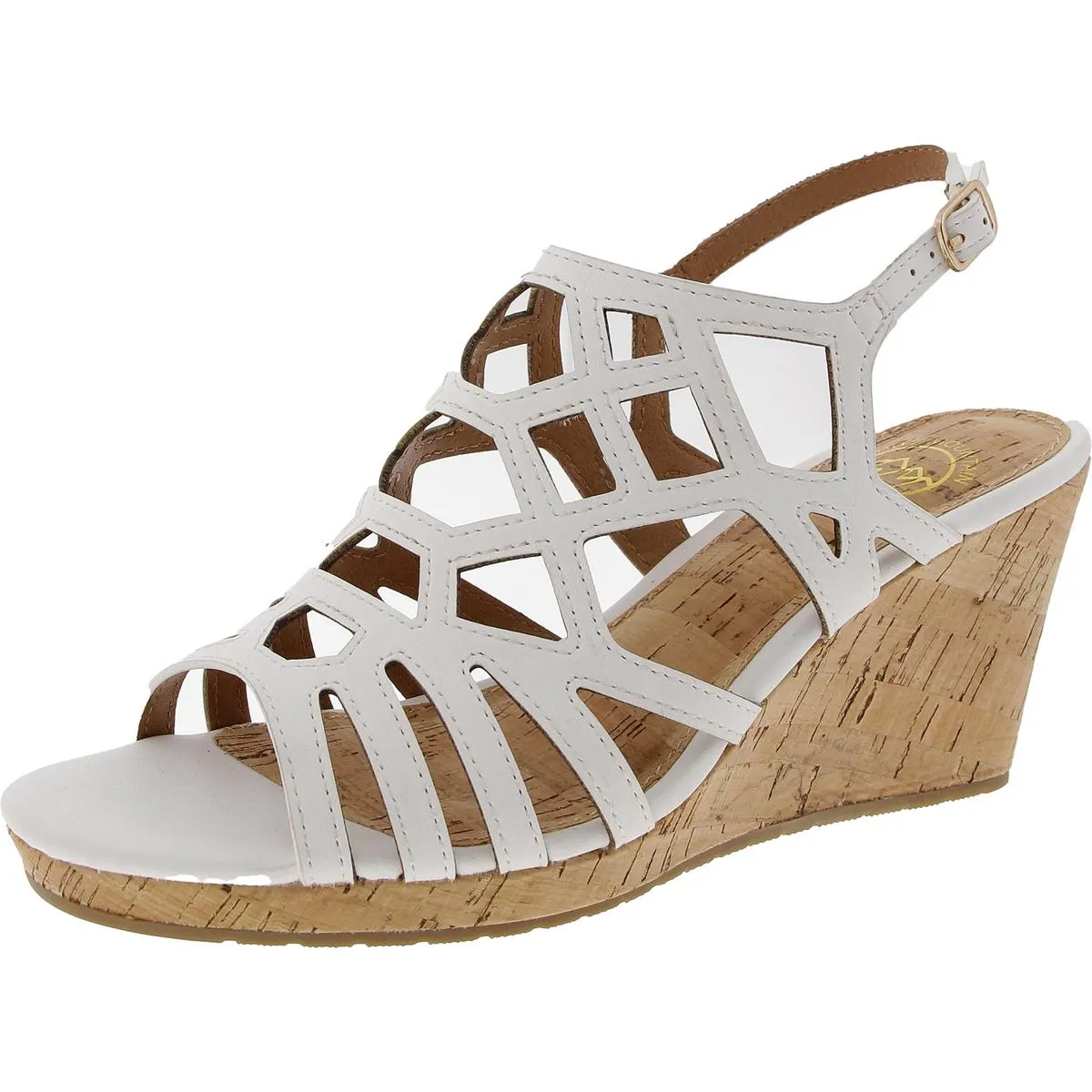 Womens Cut-Out Faux Leather Wedge Sandals