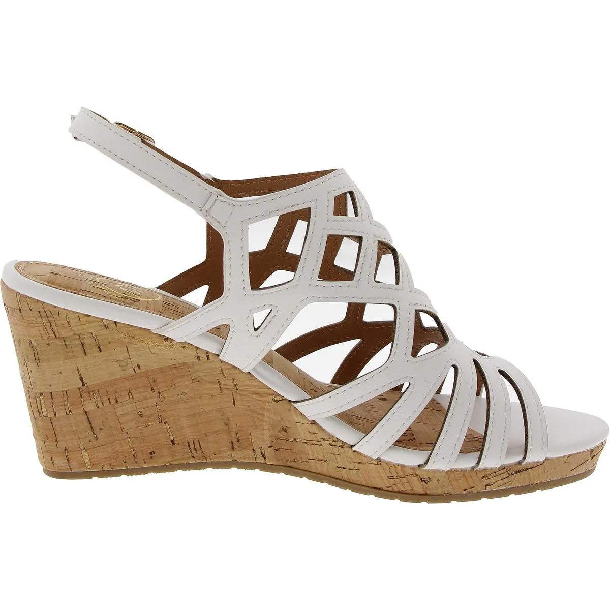 Womens Cut-Out Faux Leather Wedge Sandals