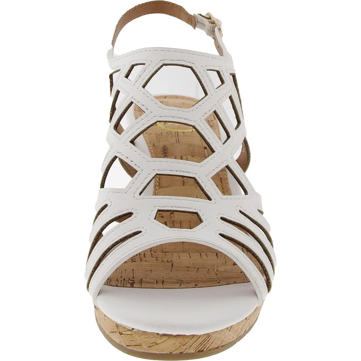 Womens Cut-Out Faux Leather Wedge Sandals