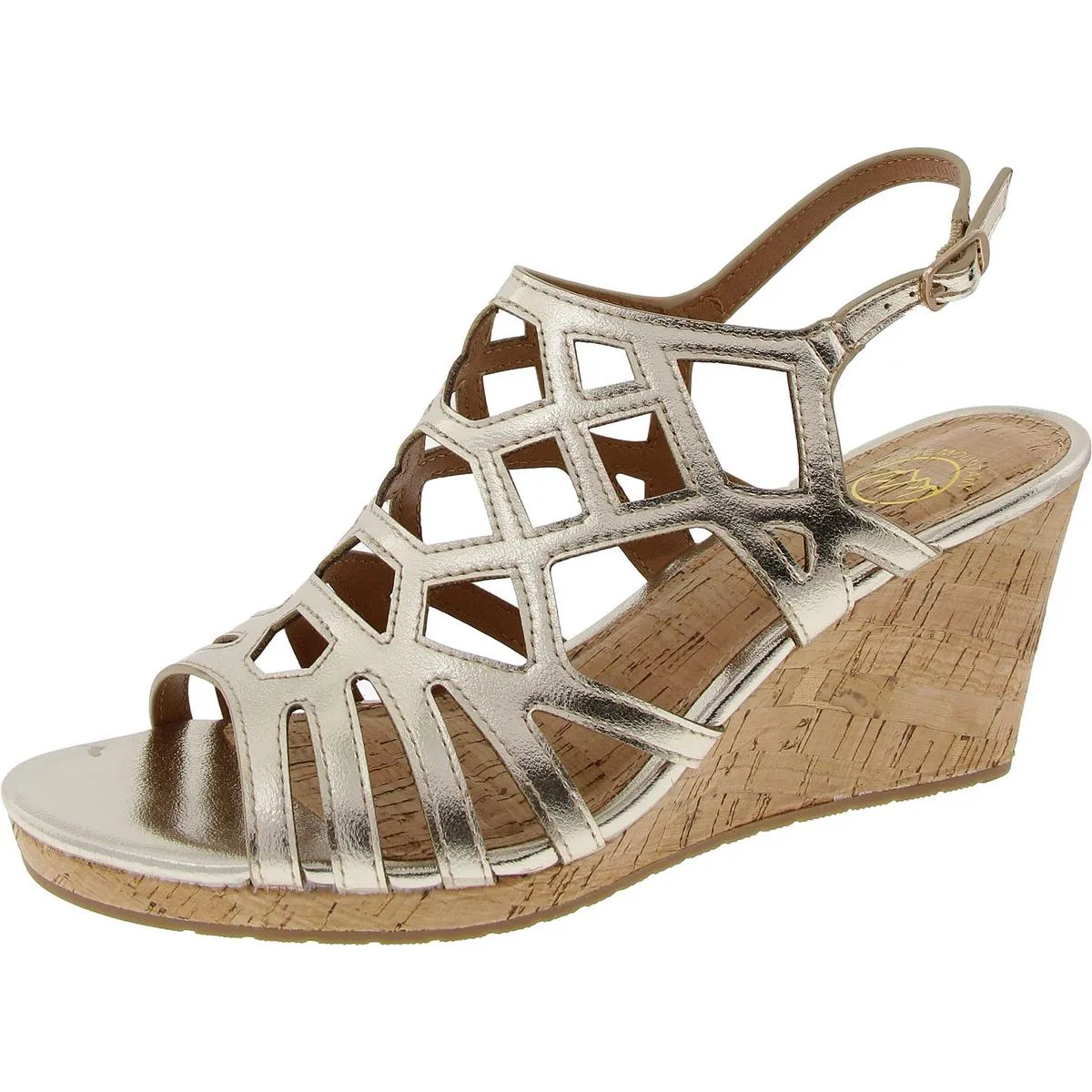 Womens Cut-Out Faux Leather Wedge Sandals