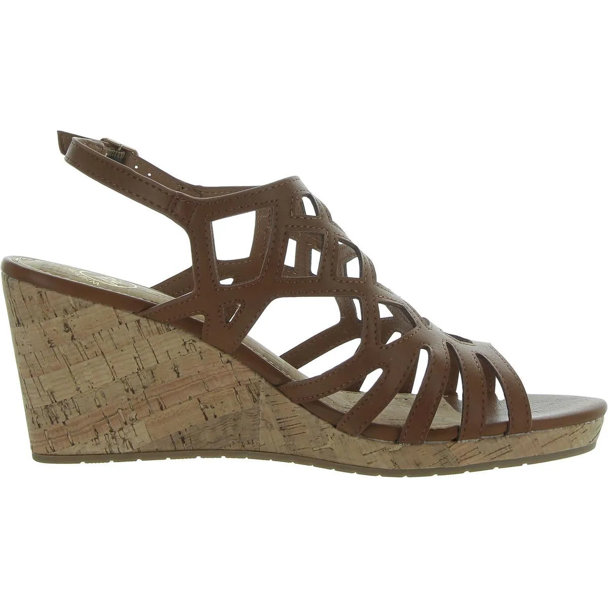 Womens Cut-Out Faux Leather Wedge Sandals