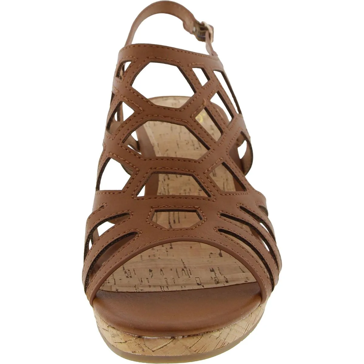 Womens Cut-Out Faux Leather Wedge Sandals