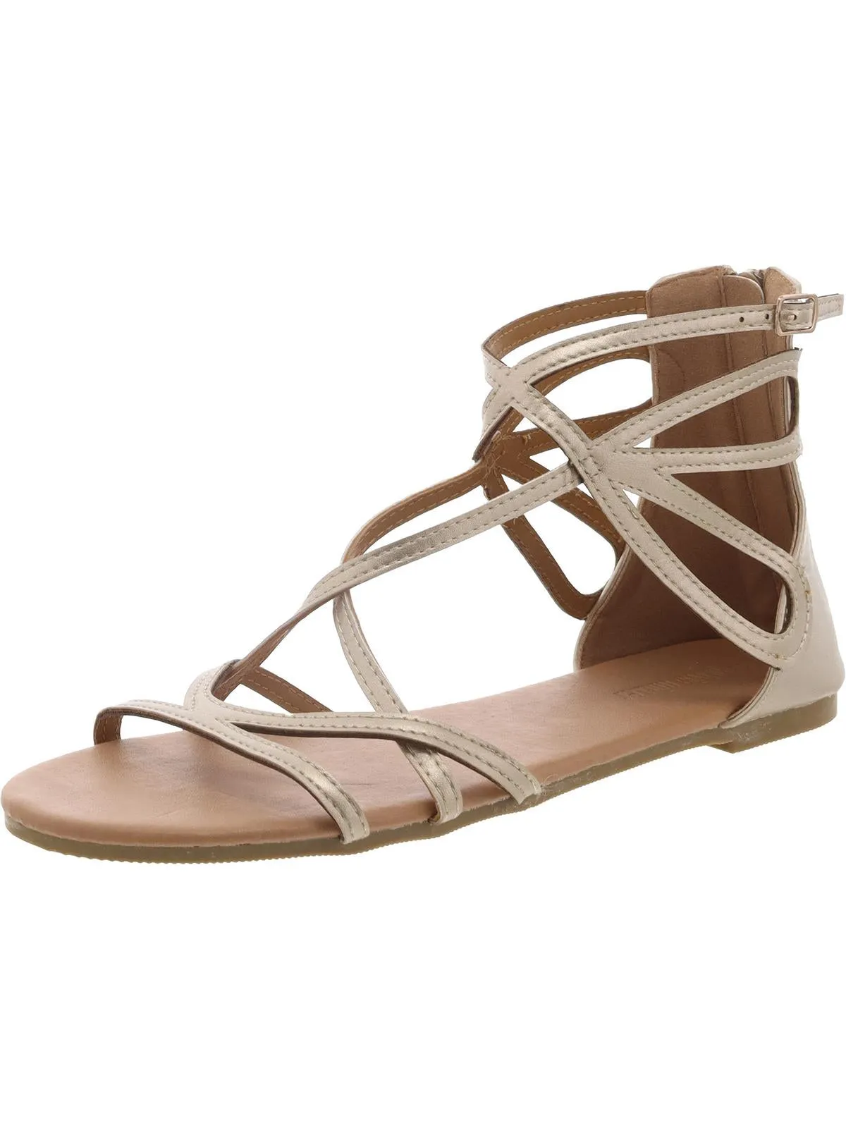 Womens Faux Leather Flat Strappy Sandals