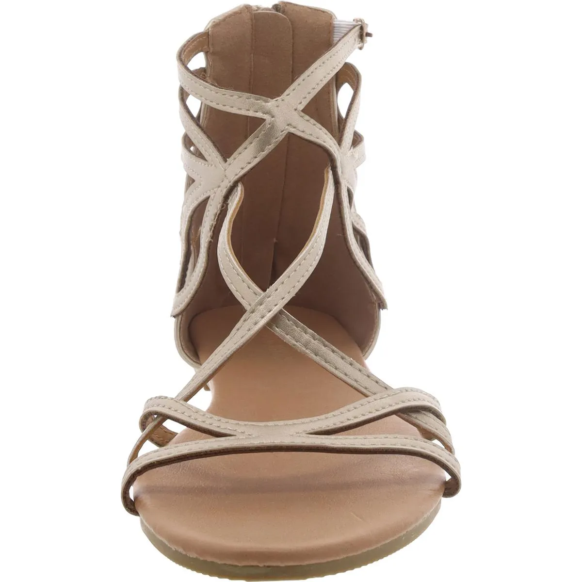 Womens Faux Leather Flat Strappy Sandals