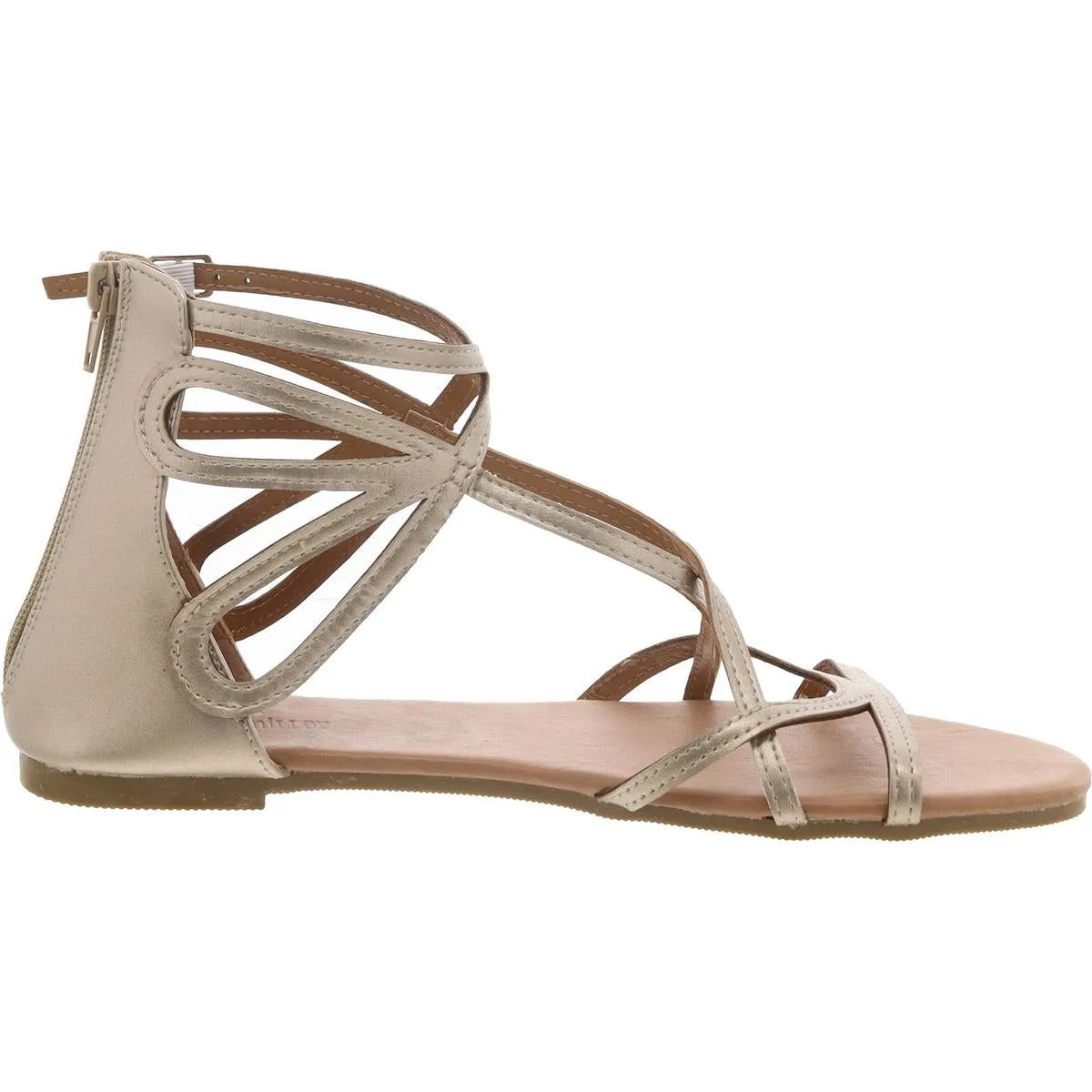 Womens Faux Leather Flat Strappy Sandals