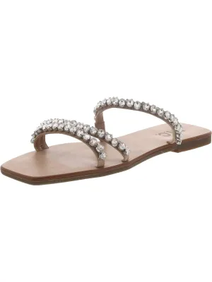 Womens Faux Leather Laceless Slide Sandals