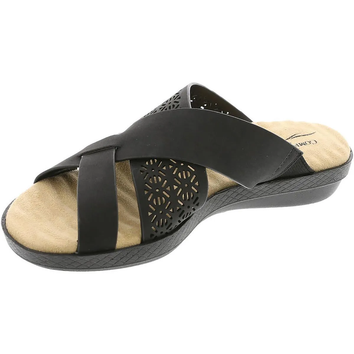 Womens Faux Leather Sip On Slide Sandals