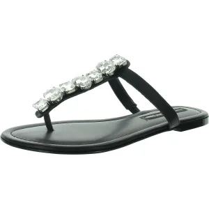 Womens Faux Leather T-Strap Thong Sandals
