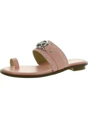 Womens Faux Leather Toe Loop Slide Sandals