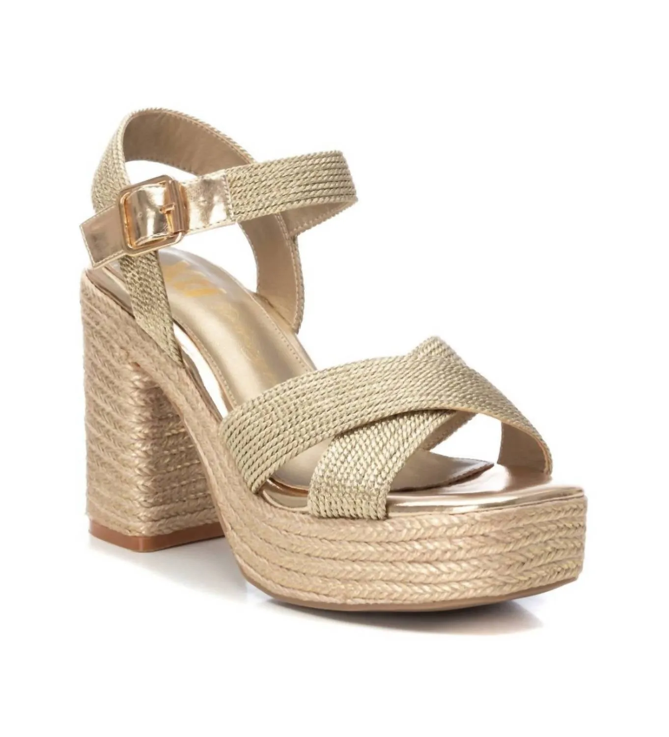 Women's Heeled Jute Platform Sandals In Gold