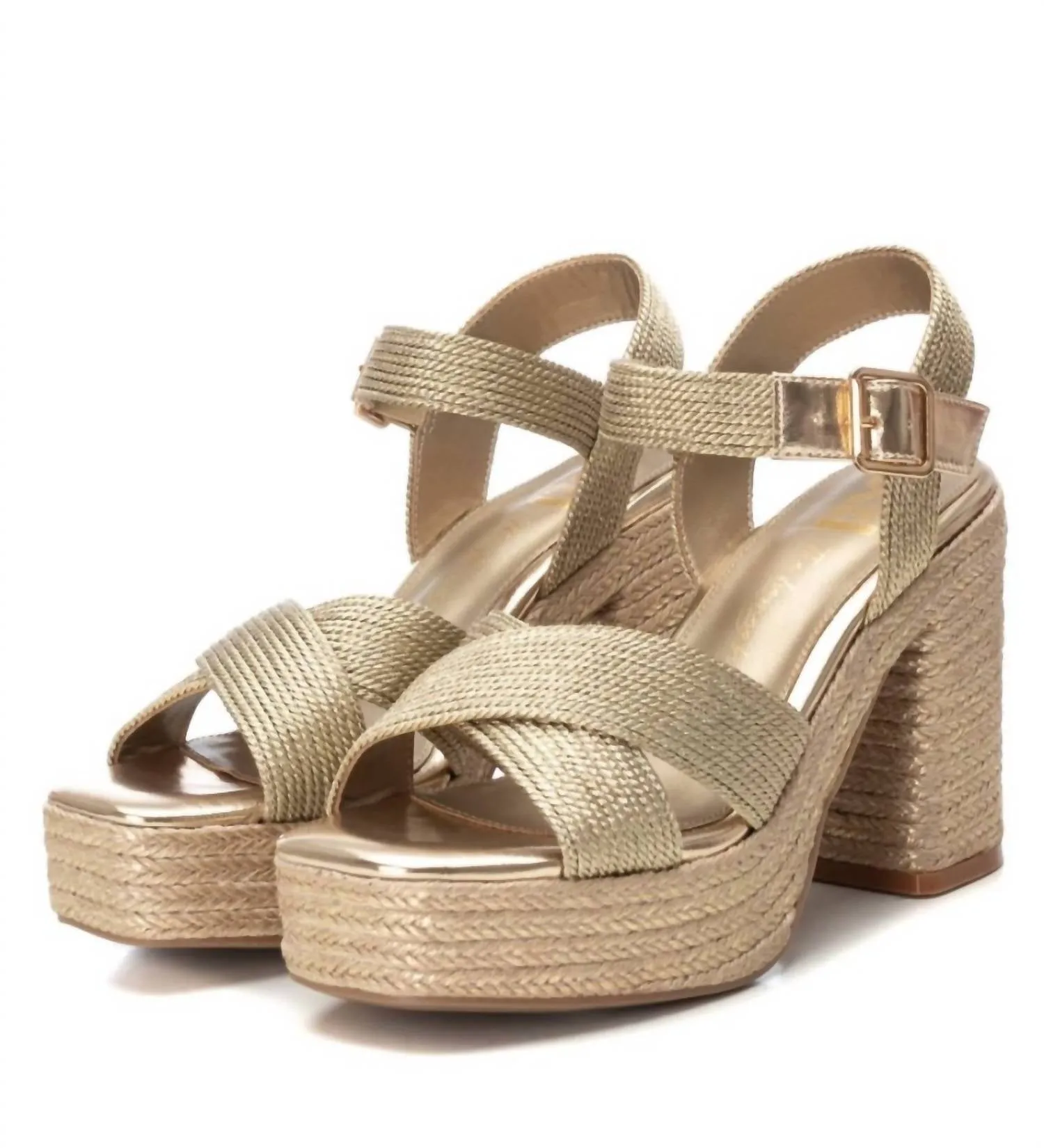 Women's Heeled Jute Platform Sandals In Gold