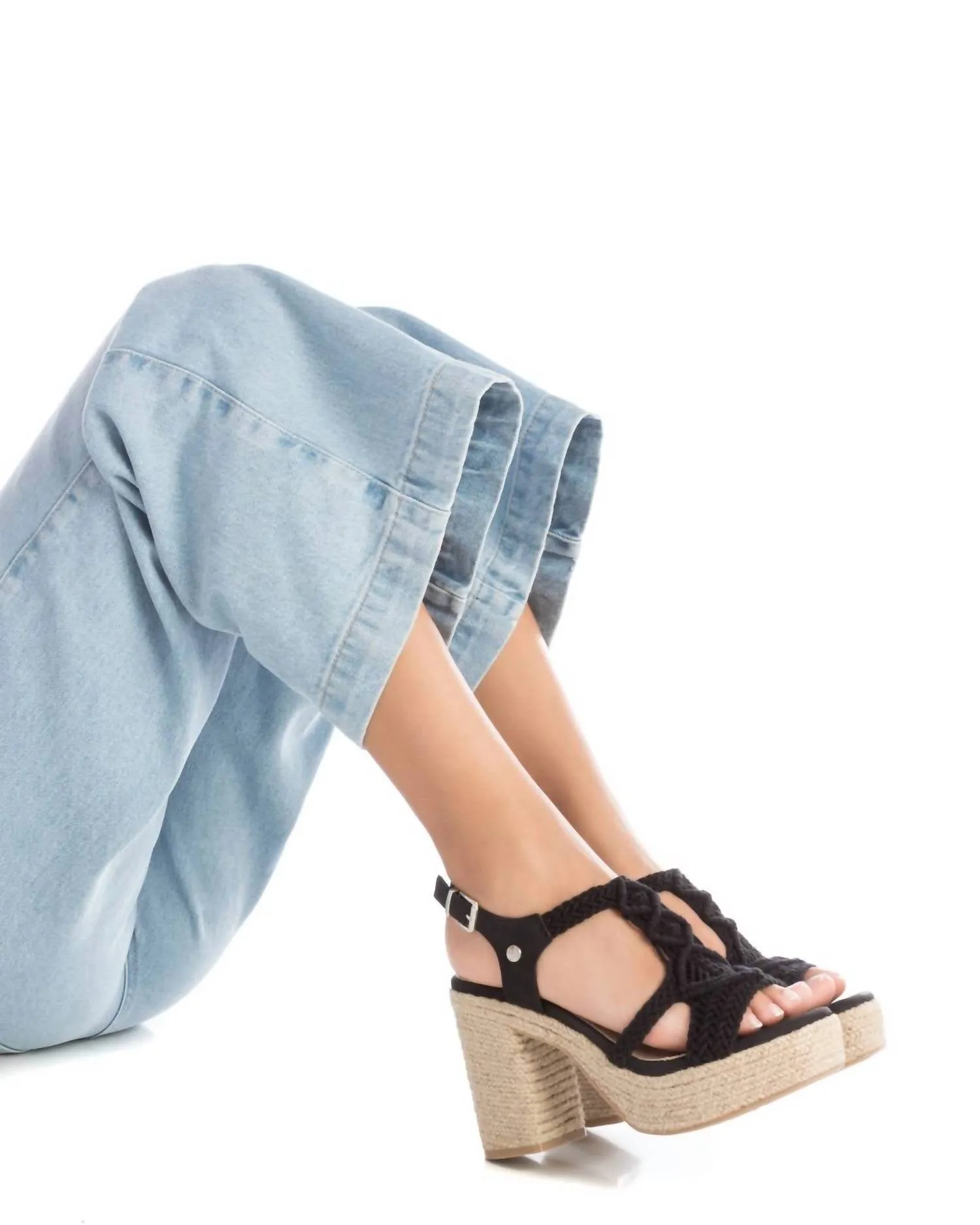 Women's Heeled Jute Sandals In Black