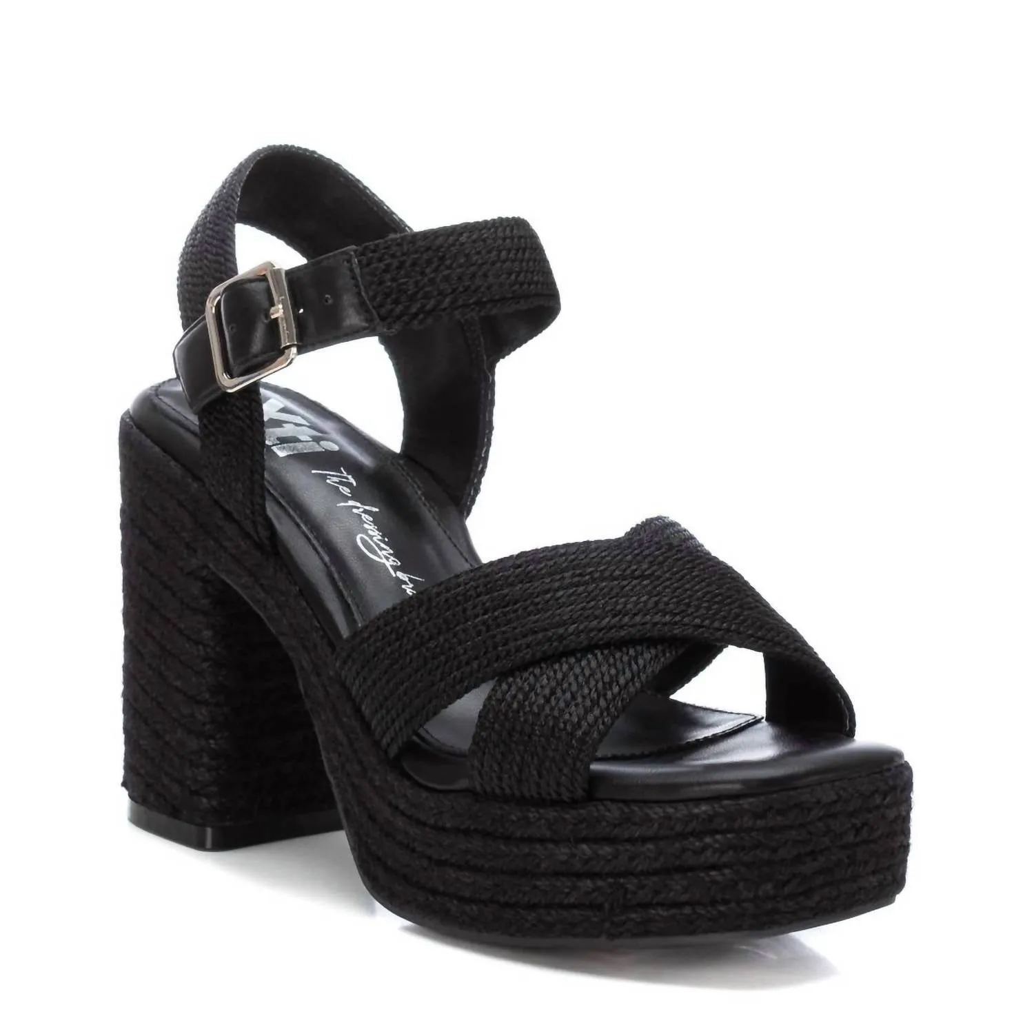 Women's Heeled Jute Sandals In Black
